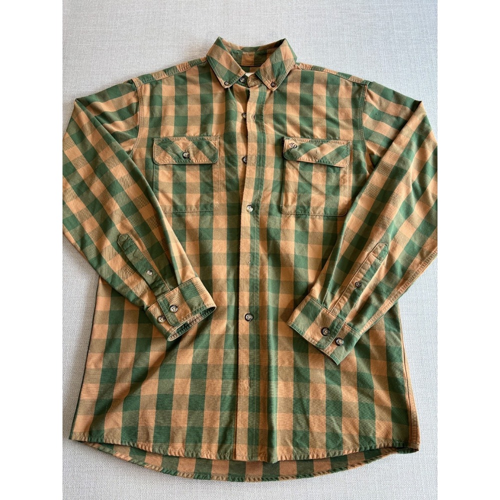 Duck Camp Men's Brown Green Plaid Button Down Vented Hunting Shirt Size S